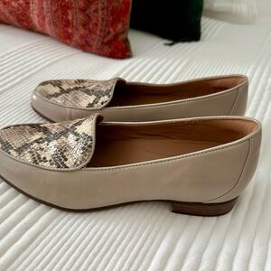 Clarks Taupe and Snakeskin Loafers